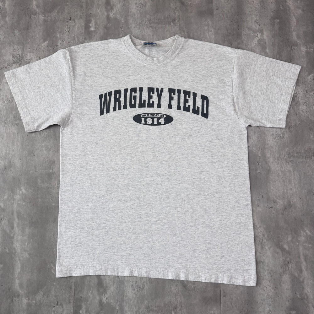 Vintage Wrigley Field T-Shirt Mens L Gray Chicago Cubs Baseball Gear MLB